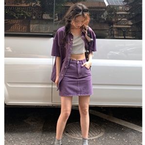 デニムセットアップ こなれ感デニムシャツスカートセット