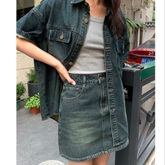 デニムセットアップ こなれ感デニムシャツスカートセット