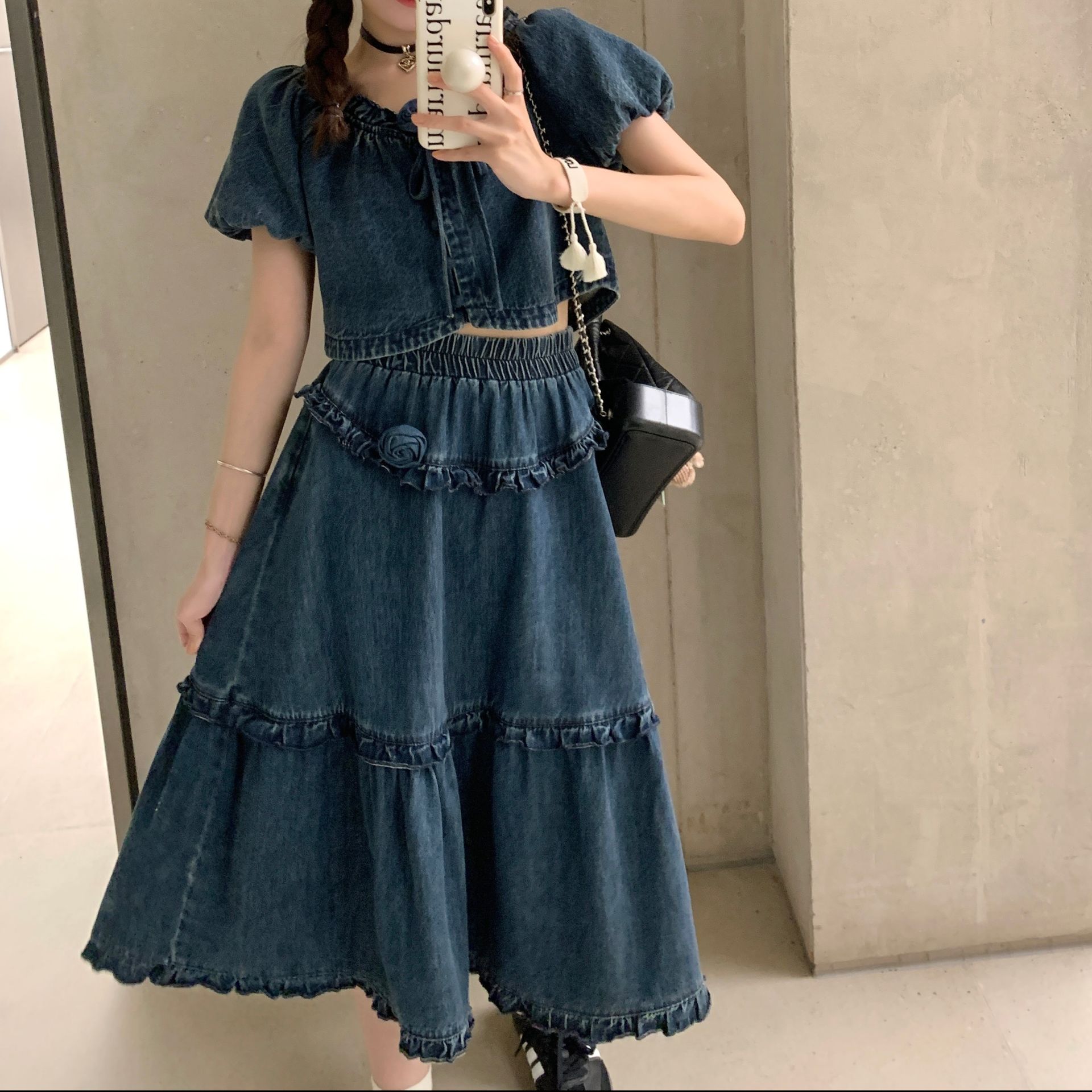 デニムセットアップ ローズフリル デニムセットアップ