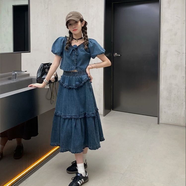 デニムセットアップ ローズフリル デニムセットアップ