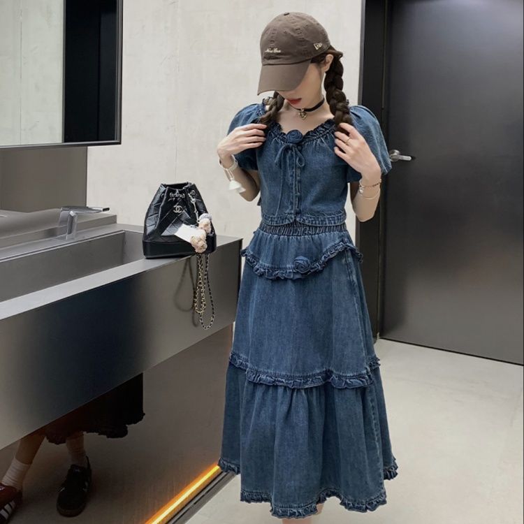 デニムセットアップ ローズフリル デニムセットアップ