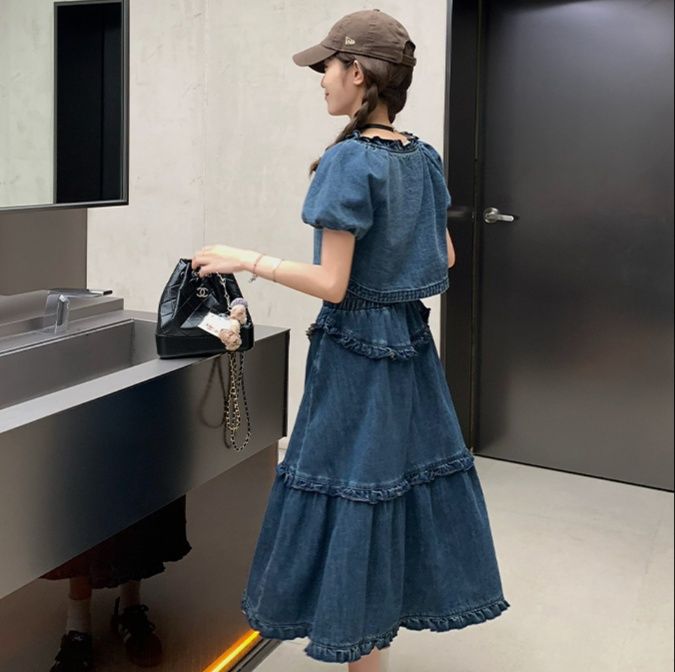 デニムセットアップ ローズフリル デニムセットアップ