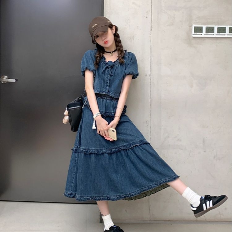 デニムセットアップ ローズフリル デニムセットアップ