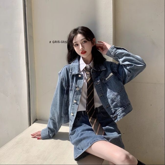 デニムセットアップ レトロ制服風デニムミニセット