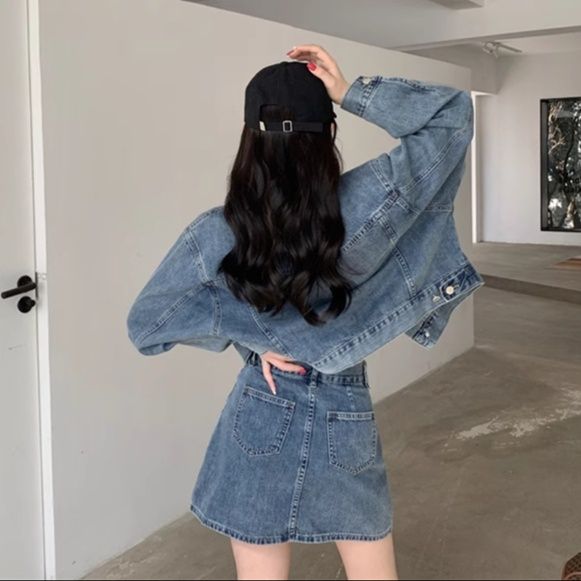 デニムセットアップ レトロ制服風デニムミニセット