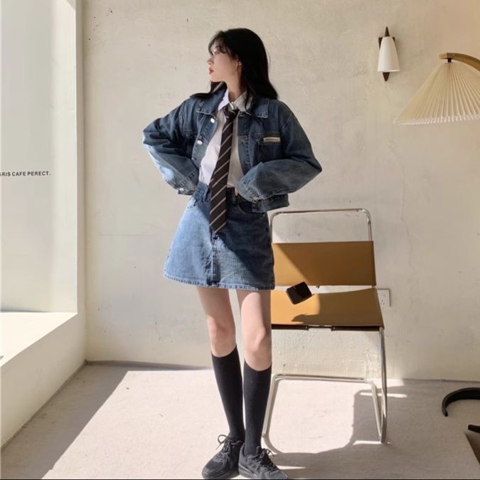 デニムセットアップ レトロ制服風デニムミニセット
