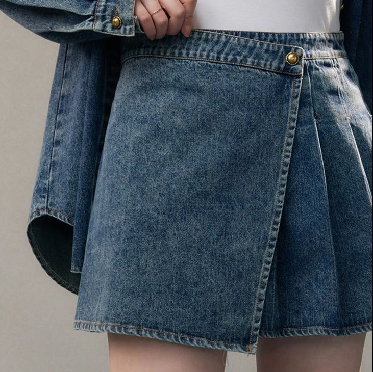 デニムセットアップ ゆったりシルエット プリーツスカートセット
