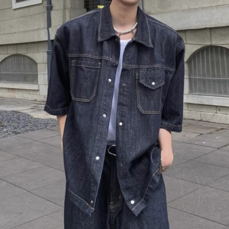 デニムセットアップ ゆったりシルエット半袖デニムセット