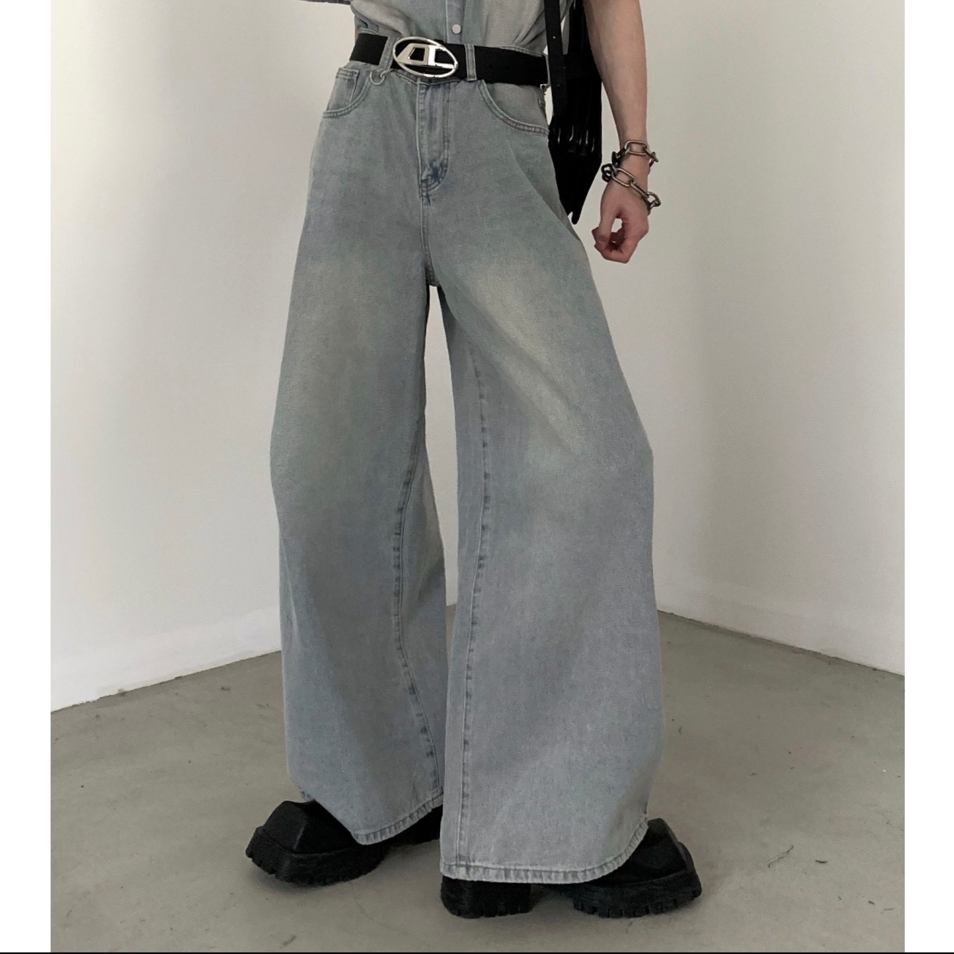 デニムセットアップ ワイドシルエット半袖デニムセットアップ