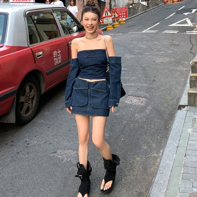デニムセットアップ 肩だし美人のミニスカセット