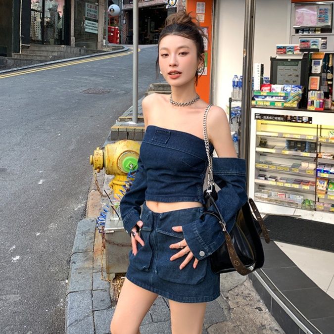 デニムセットアップ 肩だし美人のミニスカセット