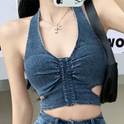 デニムセットアップ ホルターシルエット美脚セットアップ