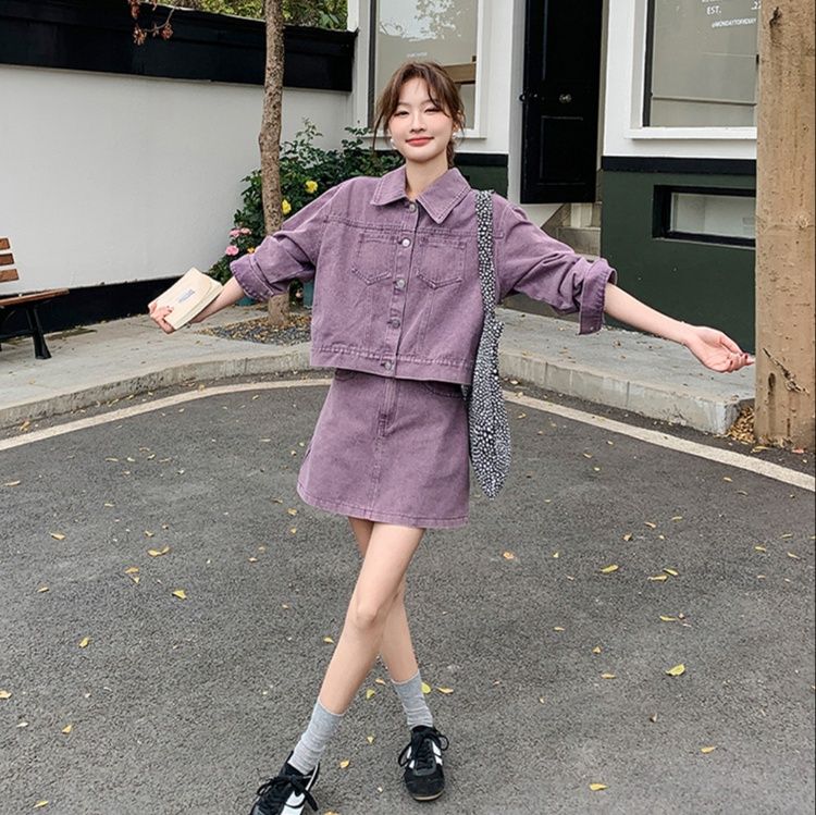 デニムセットアップ ゆったり袖ジャケット×ミニスカートセット