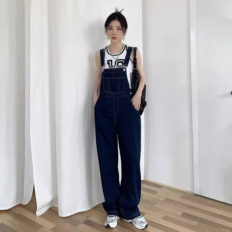 デニムセットアップ デニムサロペットワイドパンツビスチェセットアップ
