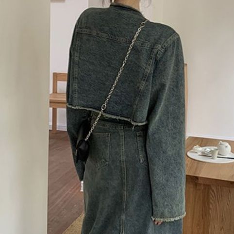 デニムセットアップ ゆったりロングデニムセットアップ