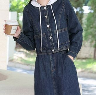 デニムセットアップ クラシックノーカラージャケットスカート