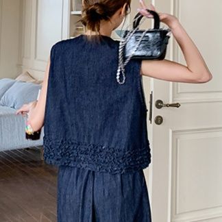 デニムセットアップ フリル裾ノースリーブデニムセット