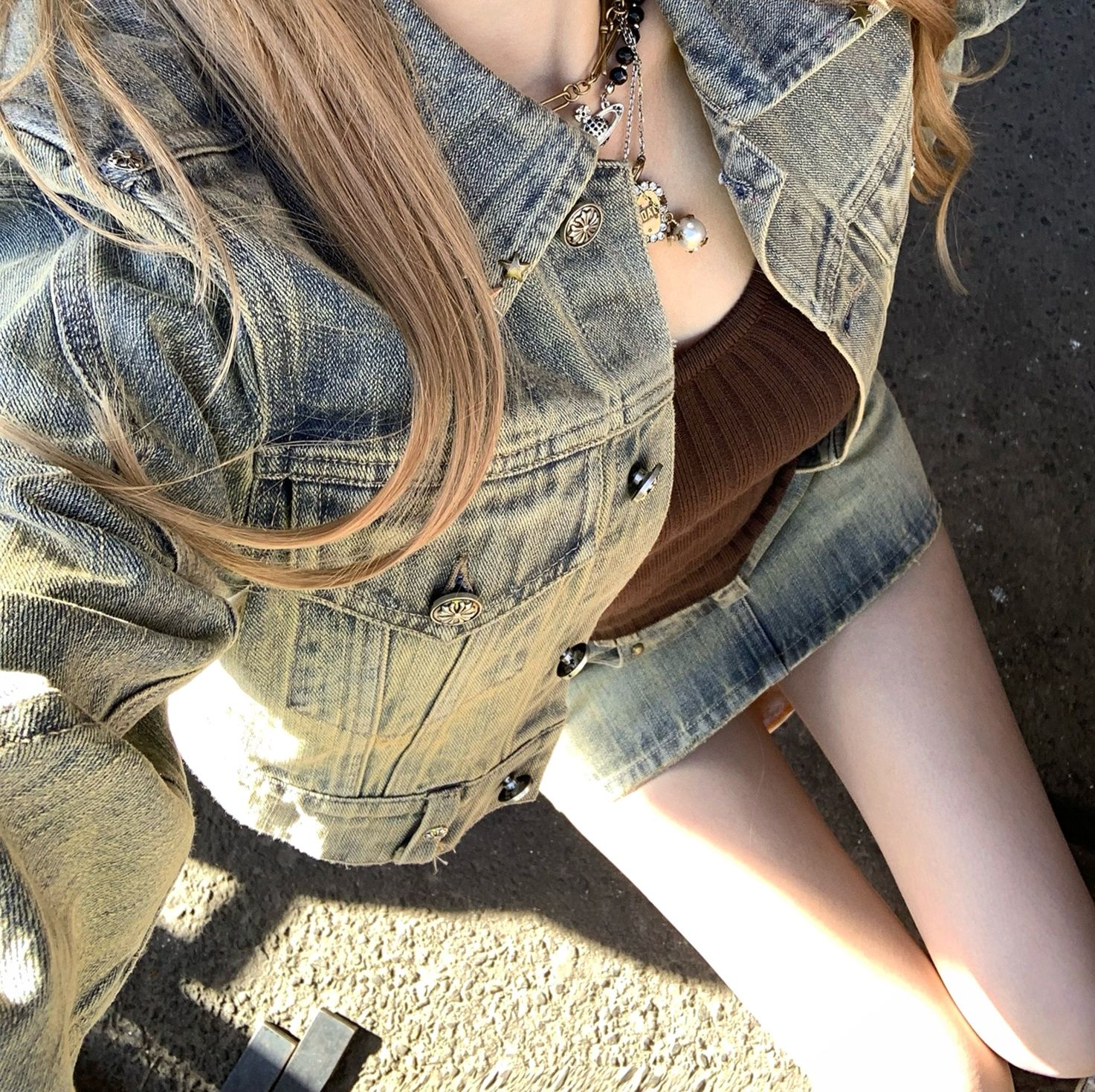 デニムセットアップ こなれ感ミニスカートセットアップ
