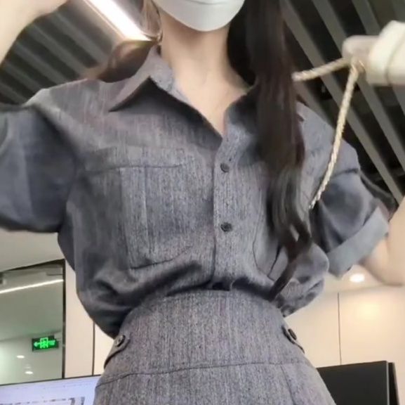 デニムセットアップ シャツ×プリーツミニスカート セット