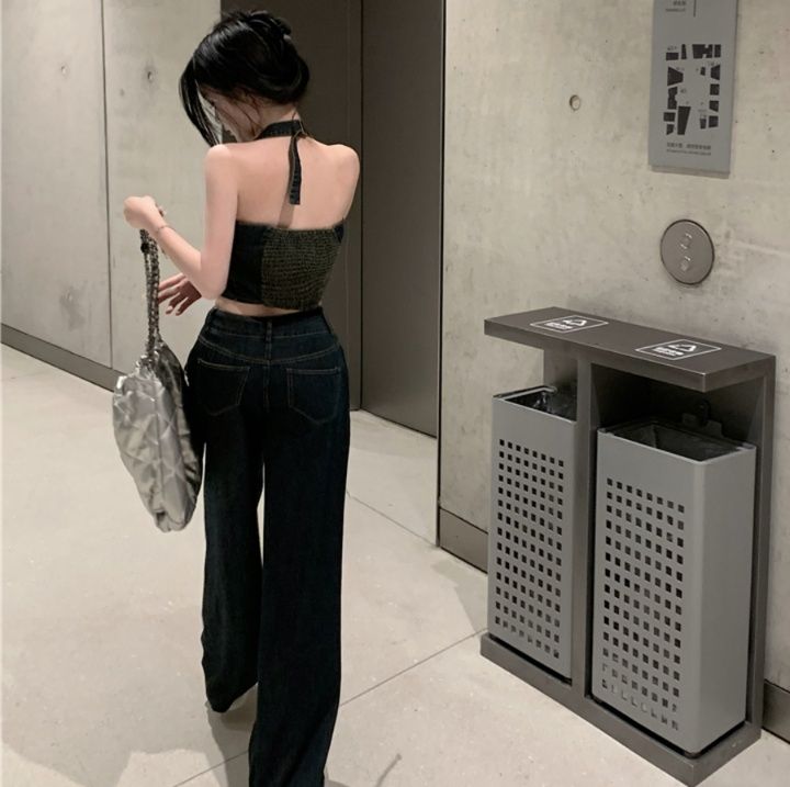デニムセットアップ ホルターネックビスチェワイドパンツセット