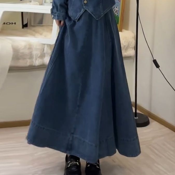 デニムセットアップ レトロ風ロングスカートセット