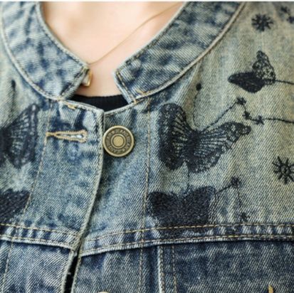 デニムセットアップ 蝶々刺繍デニムベスト＆スカートセット