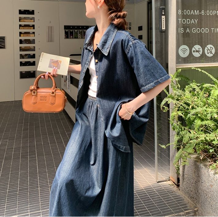 デニムセットアップ こなれ感ゆったりシルエット上下セット