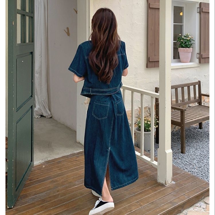 デニムセットアップ 半袖ゆったりデニムセットアップ