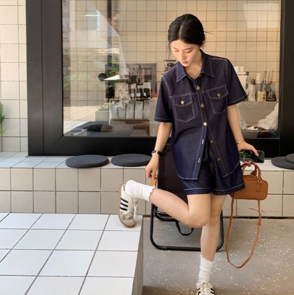 デニムセットアップ 上質ステッチ ゆったりデニムセット