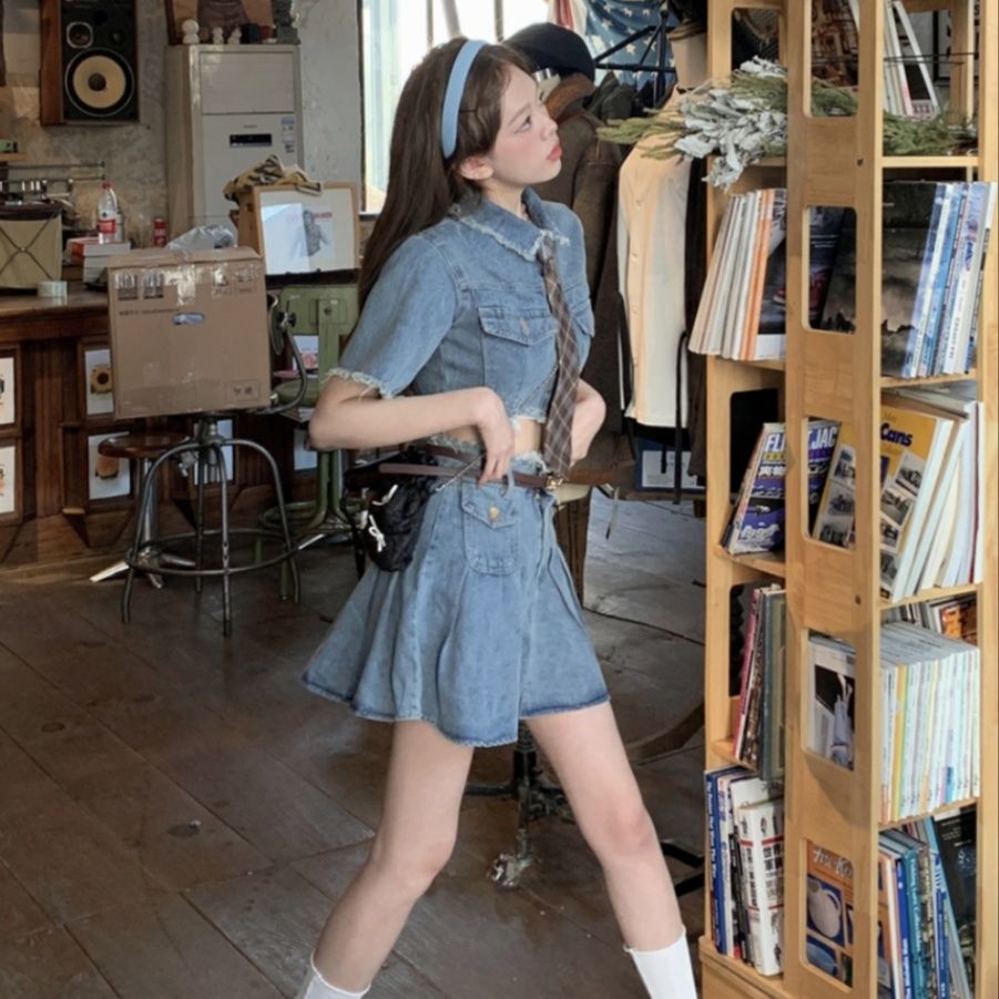 デニムセットアップ レトロネクタイ ショートセット