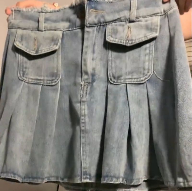 デニムセットアップ 裾フリンジ ショート丈セットアップ