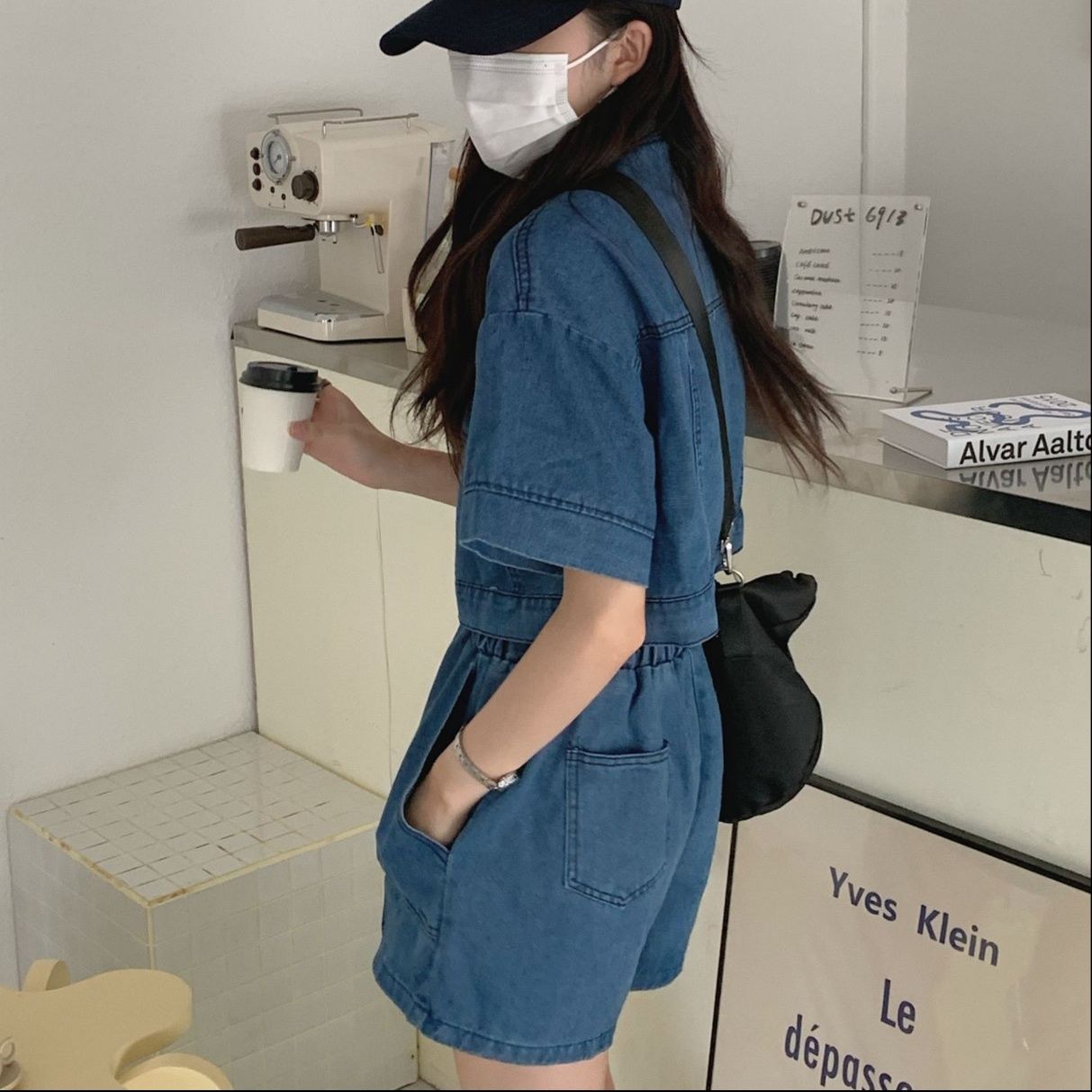 デニムセットアップ ゆったり短袖ポケット付きデニム上下セット