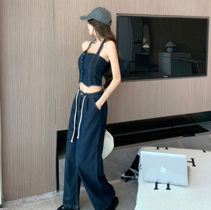 デニムセットアップ 夏のデニムビスチェ上下セット