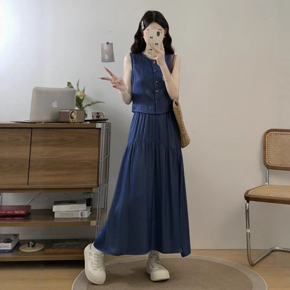 デニムセットアップ 夏日ティアードマキシセット