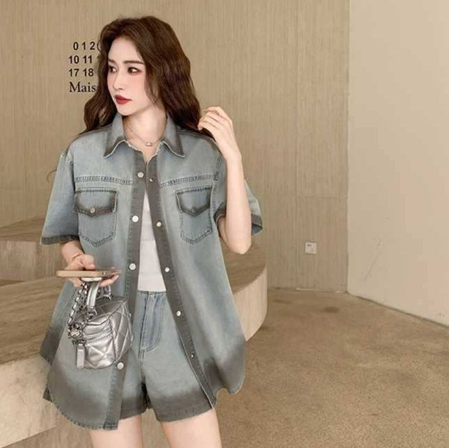 デニムセットアップ ゆったりシルエットデニムシャツワンピース
