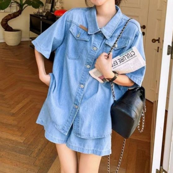デニムセットアップ ゆったりリラックスセットアップ シャツ