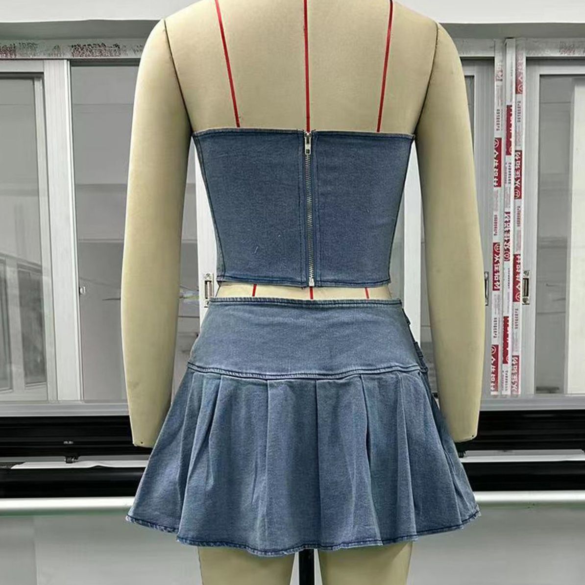 デニムセットアップ プリーツミニ ベアトップセット