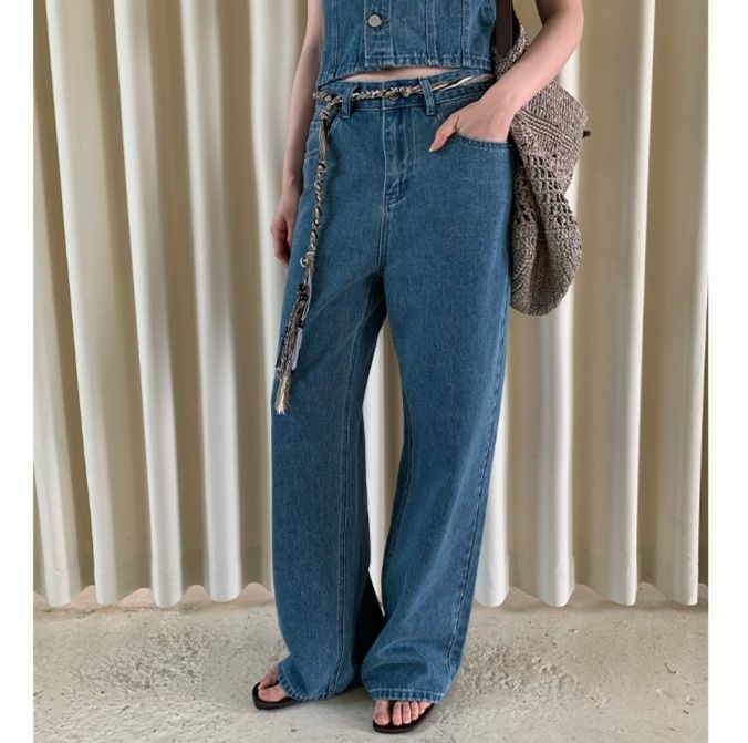 デニムセットアップ フロントボタン ビスチェワイドパンツセット