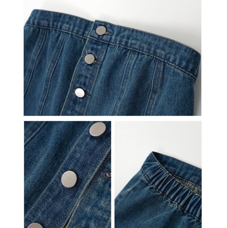 デニムセットアップ フロントボタン ビスチェワイドパンツセット