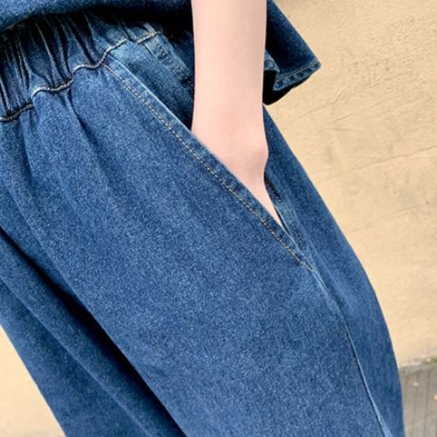 デニムセットアップ フリルペプラムビスチェセットアップ