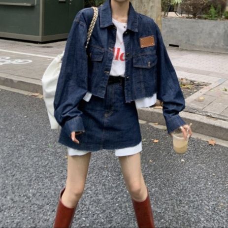 デニムセットアップ クロップド丈ジャケット×ミニスカート