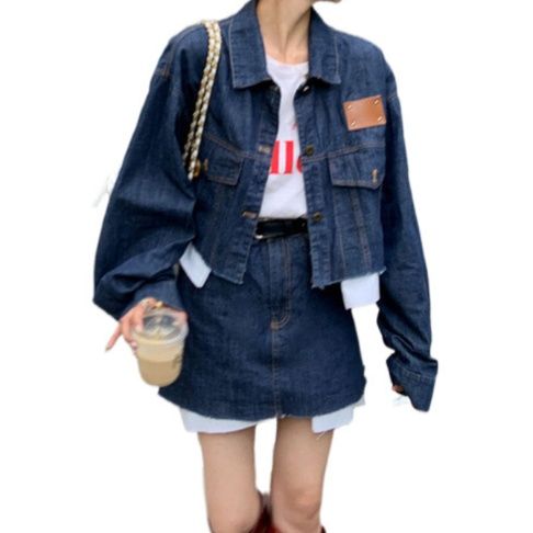デニムセットアップ クロップド丈ジャケット×ミニスカート