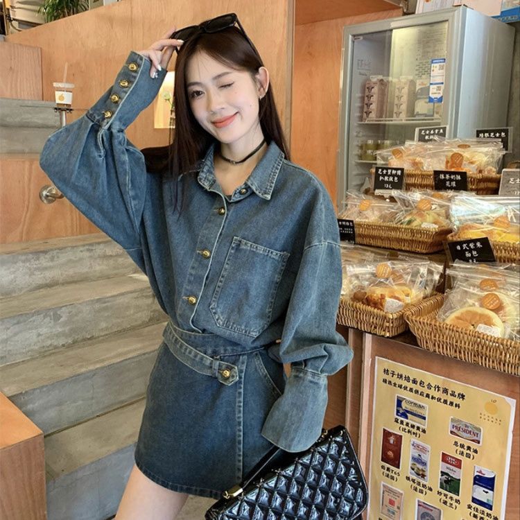デニムセットアップ ゆったりシルエット巻きスカートセット