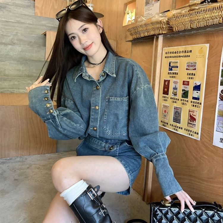 デニムセットアップ ゆったりシルエット巻きスカートセット