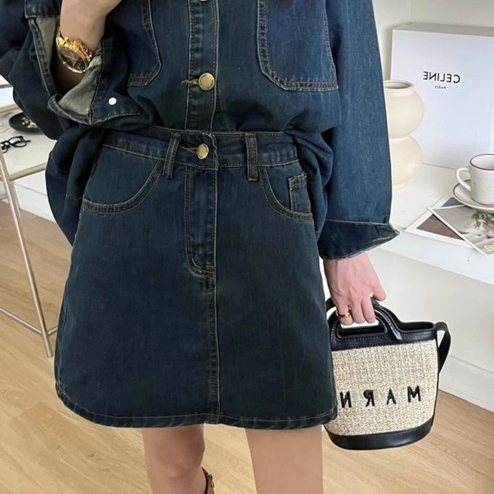 デニムセットアップ ゆったりシルエット ミニスカートセット