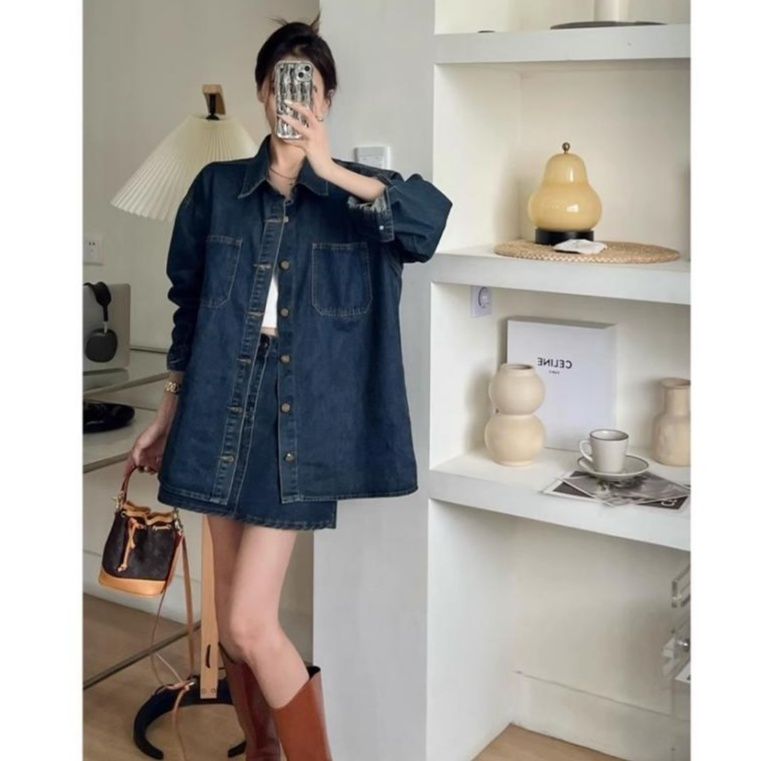 デニムセットアップ ゆったりシルエット ミニスカートセット