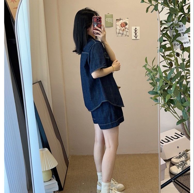 デニムセットアップ リラックス風合いシャツショートパンツ