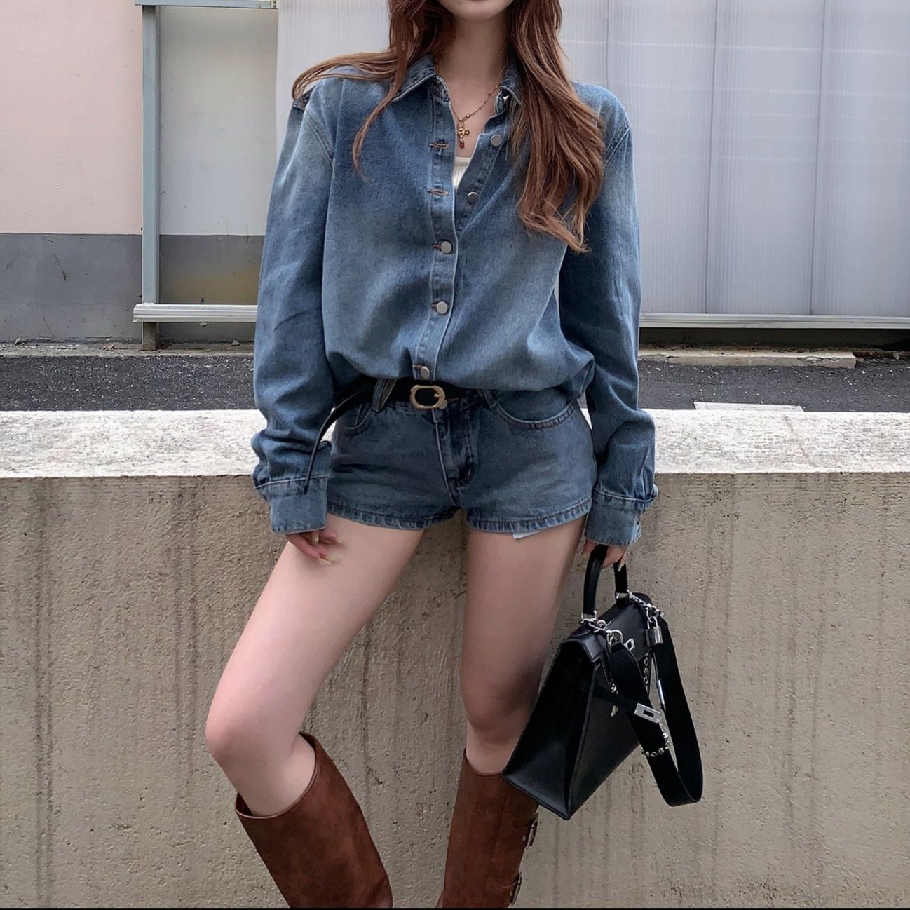 デニムセットアップ ゆったりシルエットデニムセットアップ
