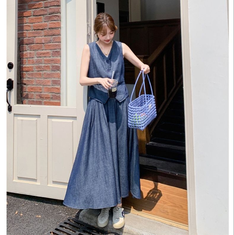 デニムセットアップ 涼やかベスト&ロングスカートセット