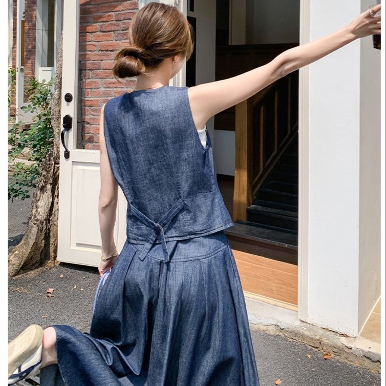 デニムセットアップ 涼やかベスト&ロングスカートセット
